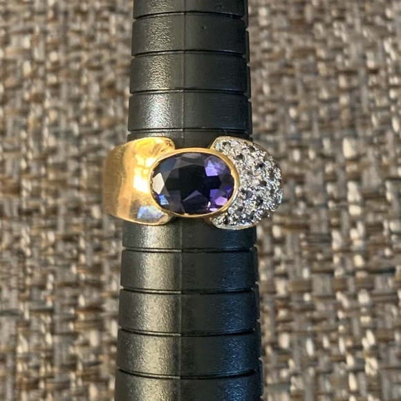 Sterling Silver gold plated Iolite ring sz 7 - Picture 1 of 5